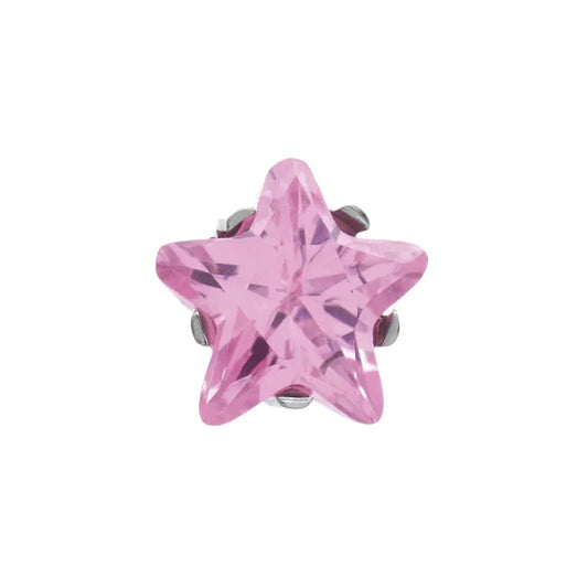 STUDEX Earring 126 (pair) - Prong Setting Cubic Zirconia Pink 5mm Star Cut Surgical Stainless