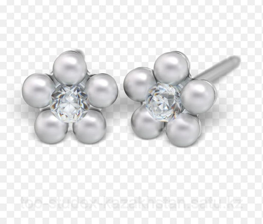 STUDEX Earring 168 (pair) - Daisy with Pearl &amp; Cubic Zirconia / stainless steel